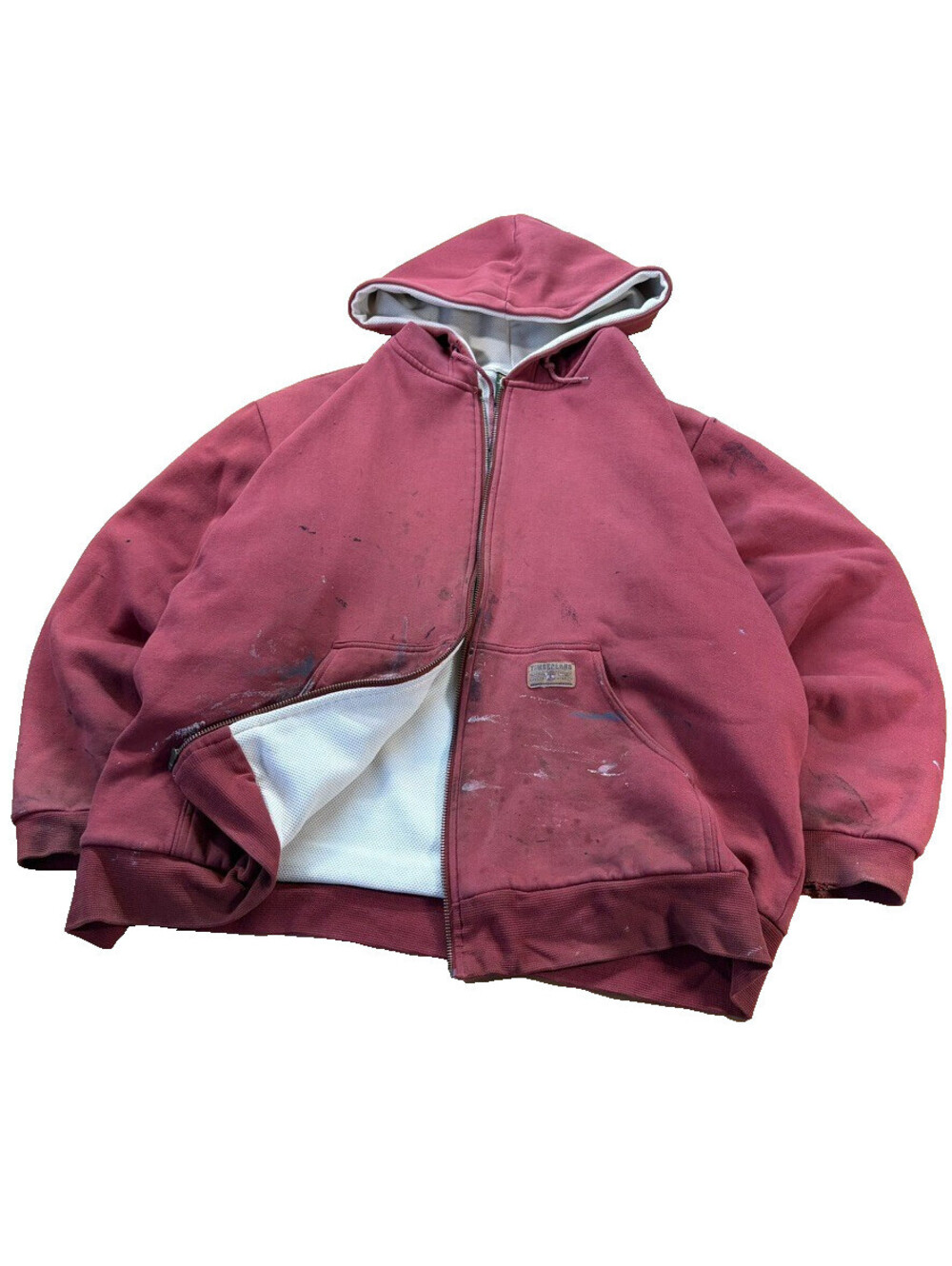 90s Timberland Thermal Lined Work Hoodie XL Red Paint Patina